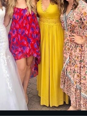 Lulu's Mustard Yellow Crochet Waist Maxi Dress